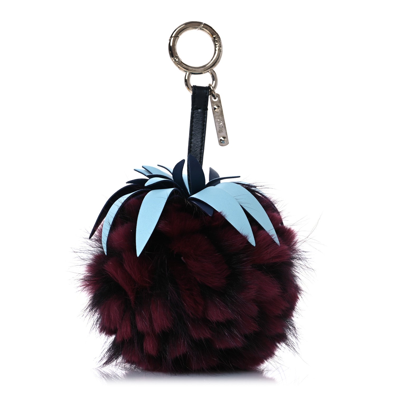 Fendi Fox Rabbit Fur Nappa Pineapple Bag Charm Bordeaux Turchese Pallido Multicolor 1 of 5