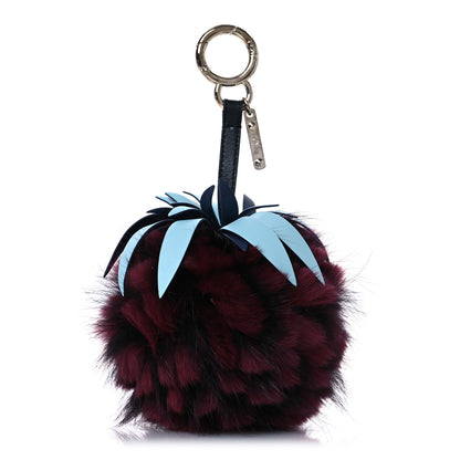 Fendi Fox Rabbit Fur Nappa Pineapple Bag Charm Bordeaux Turchese Pallido Multicolor 1 of 5