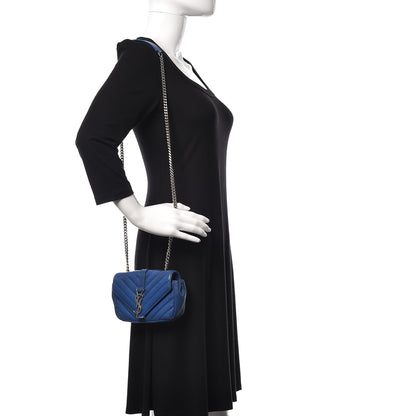Saint Laurent Sheepskin Matelasse Chevron Monogram Classic Baby Chain Bag Blue Majorelle 2 of 8