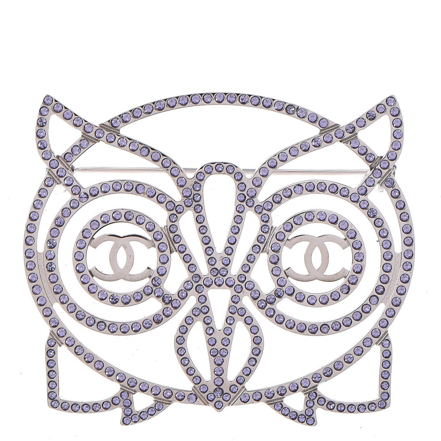 Chanel Strass Crystal Owl CC Brooch Pink Ruthenium 1 of 5