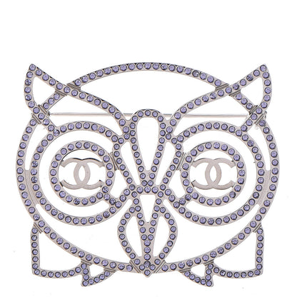 Chanel Strass Crystal Owl CC Brooch Pink Ruthenium 1 of 5