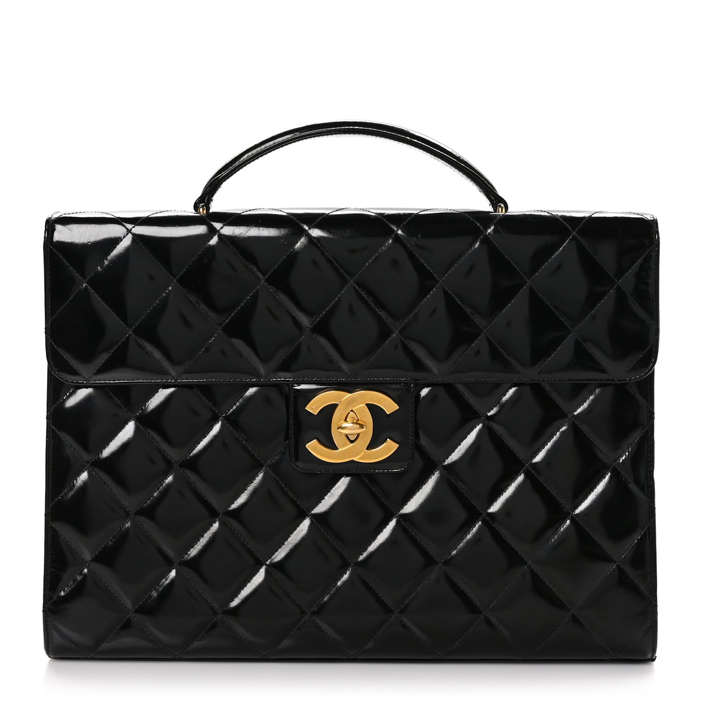 Patent Quilted Briefcase Laptop Bag Black