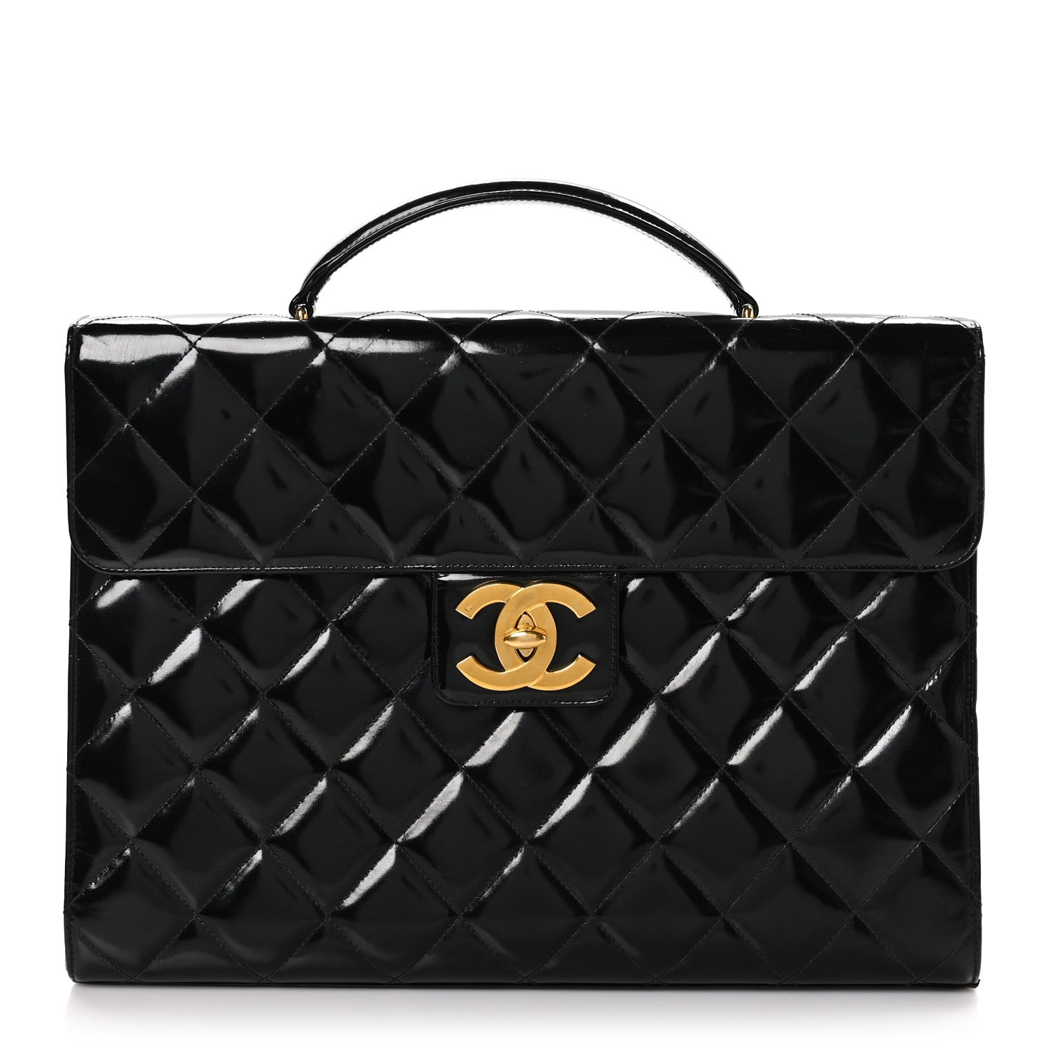 Chanel Patent Quilted Briefcase Laptop Bag Black 1 of 11