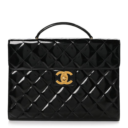 Chanel Patent Quilted Briefcase Laptop Bag Black 1 of 11