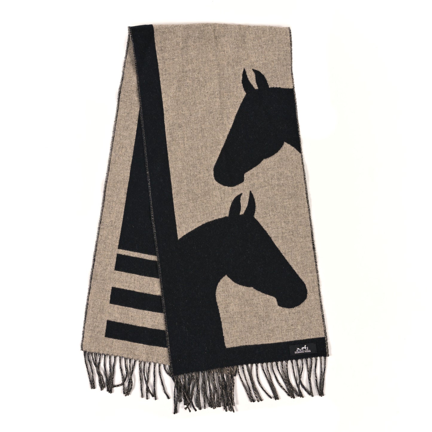 Cashmere Casaque Love Story Muffler Black Beige Chine