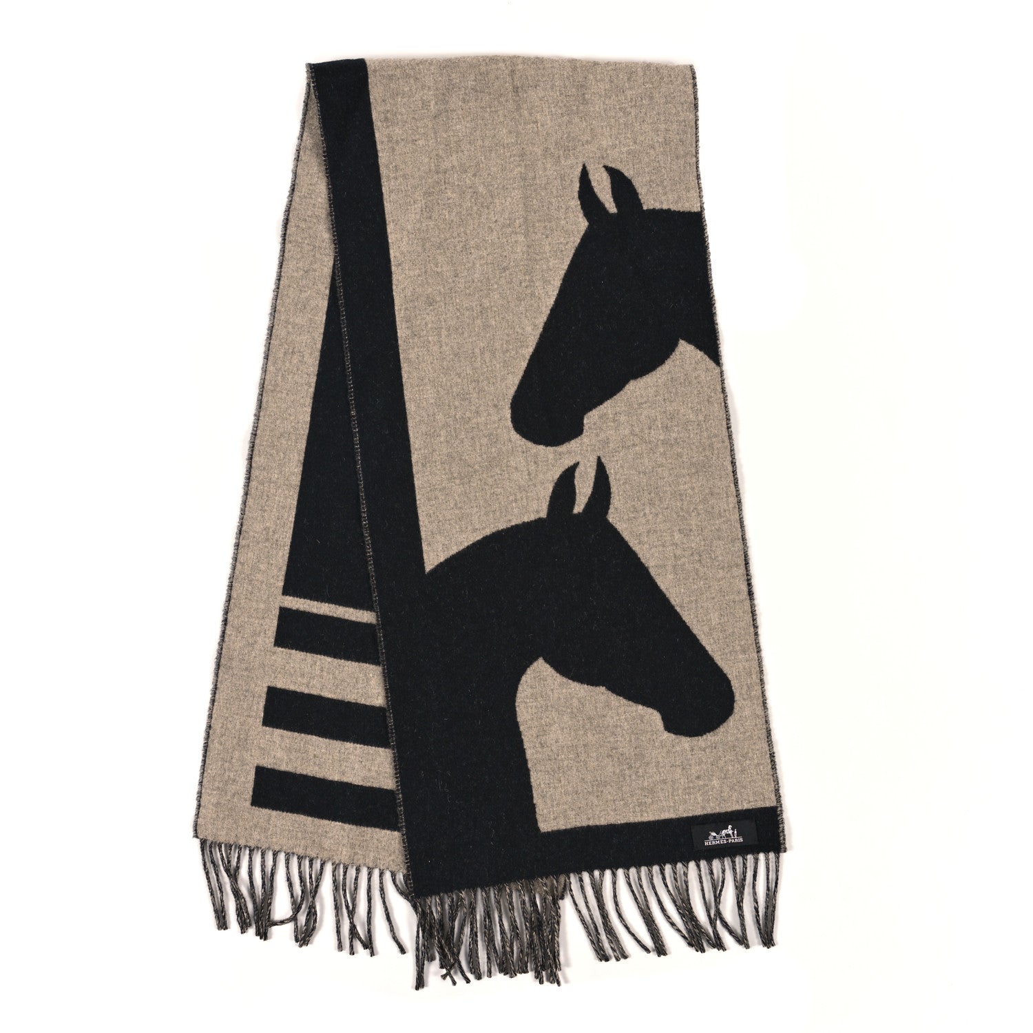 Hermes Cashmere Casaque Love Story Muffler Black Beige Chine 2 of 3