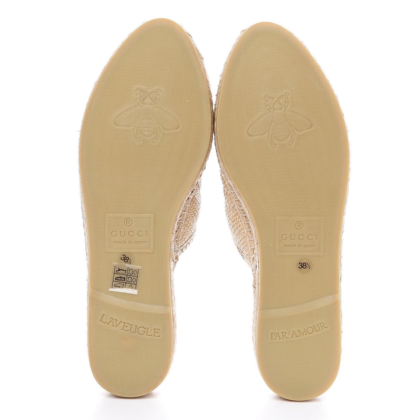 Straw Elaphe Matelasse GG Marmont Espadrille Slippers 38.5 Natural Cream Brown