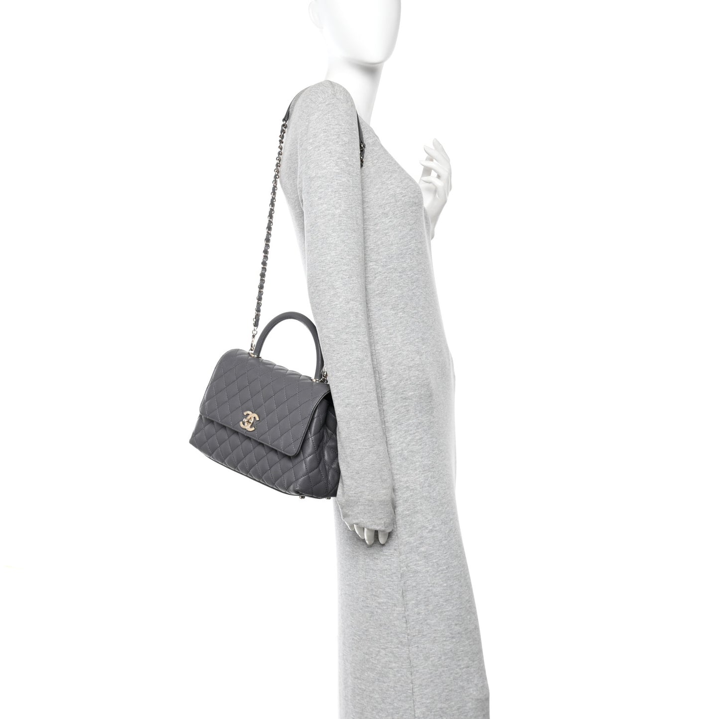 Caviar Quilted Small Coco Handle Flap Dark Grey