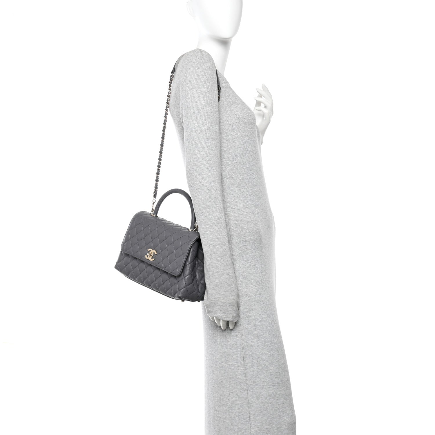 Chanel Caviar Quilted Small Coco Handle Flap Dark Grey 2 of 10
