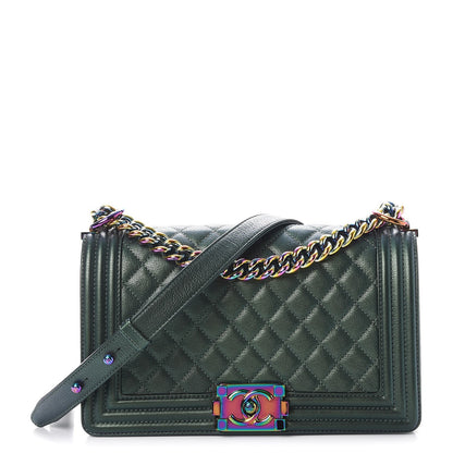 Chanel Iridescent Goatskin Quilted Medium Boy Flap Green 1 of 10
