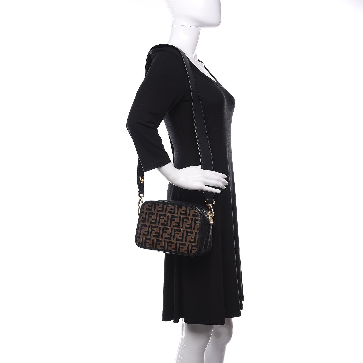 Fendi Vitello Century F is Fendi Bi-Color FF 1974 Embossed Camera Case Maya Black 2 of 11