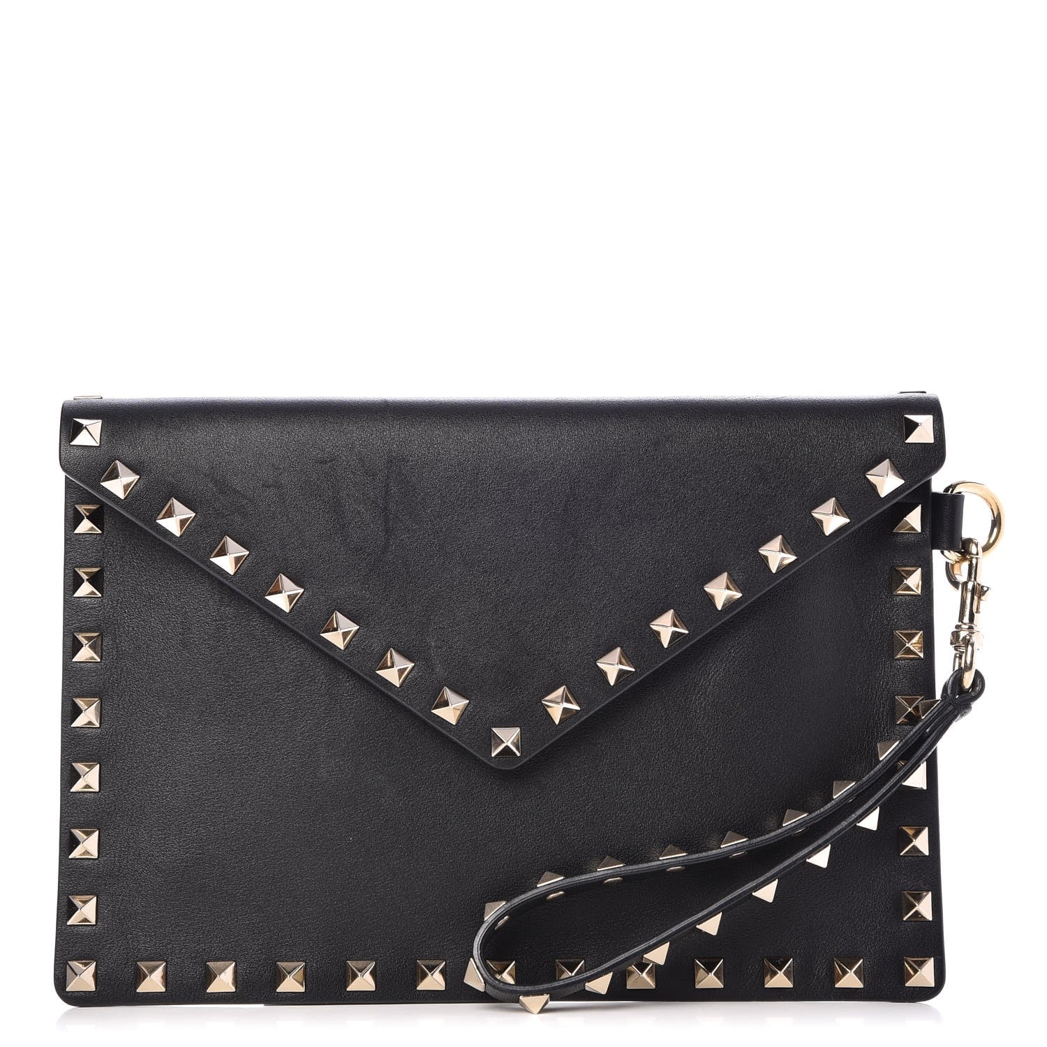 Valentino Garavani Vitello Medium Rockstud Envelope Flat Wristlet Pouch Black 1 of 9