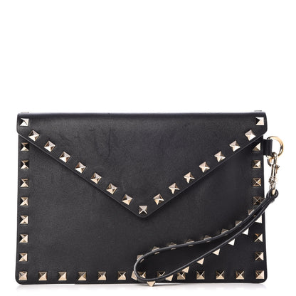 Valentino Garavani Vitello Medium Rockstud Envelope Flat Wristlet Pouch Black 1 of 9