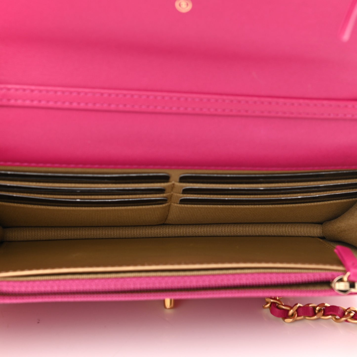 Lambskin Quilted CC Pearl Crush Wallet on Chain WOC Dark Pink
