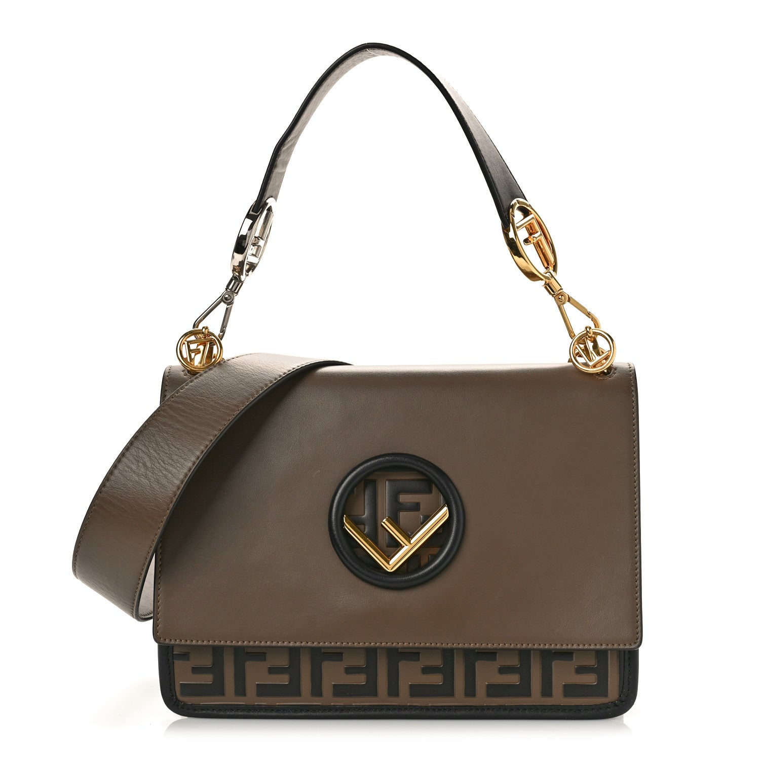 Fendi Vitello Century F is Fendi Bi-Color FF 1974 Embossed Kan I Shoulder Bag Maya Black 1 of 9