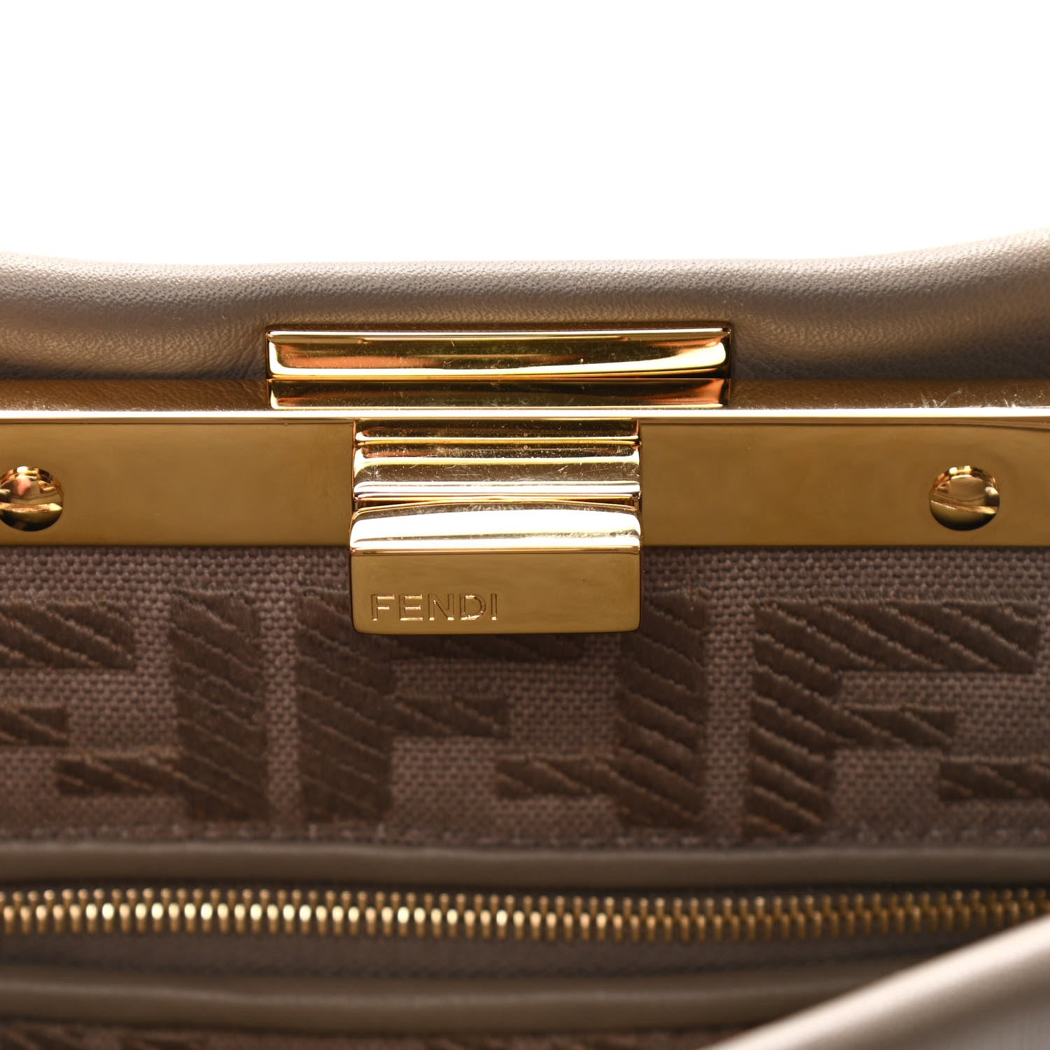 Fendi Vitello Seta Canvas FF Embroidered Mini Peekaboo Iconic Satchel Tartufo 6 of 11