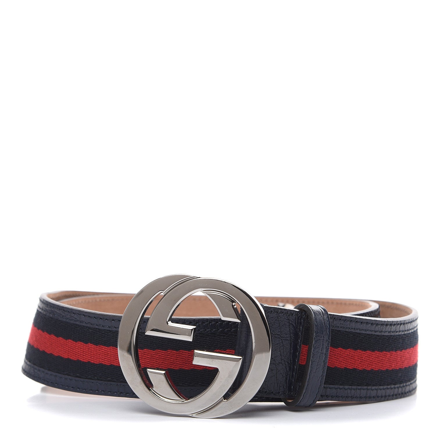 Gucci Calfskin Web Interlocking G Belt 75 30 Navy 1 of 7
