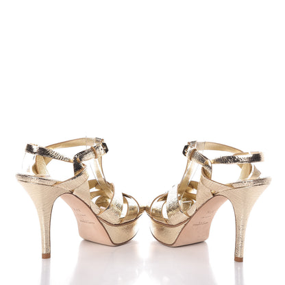 Saint Laurent Metallic Crackled Calfskin Tribute 75 Platform Sandals 37.5 Black Gold 5 of 8