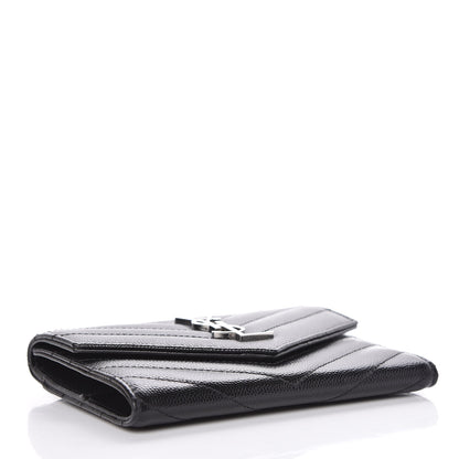 Saint Laurent Grain De Poudre Matelasse Chevron Small Monogram Passport Case Black 4 of 8