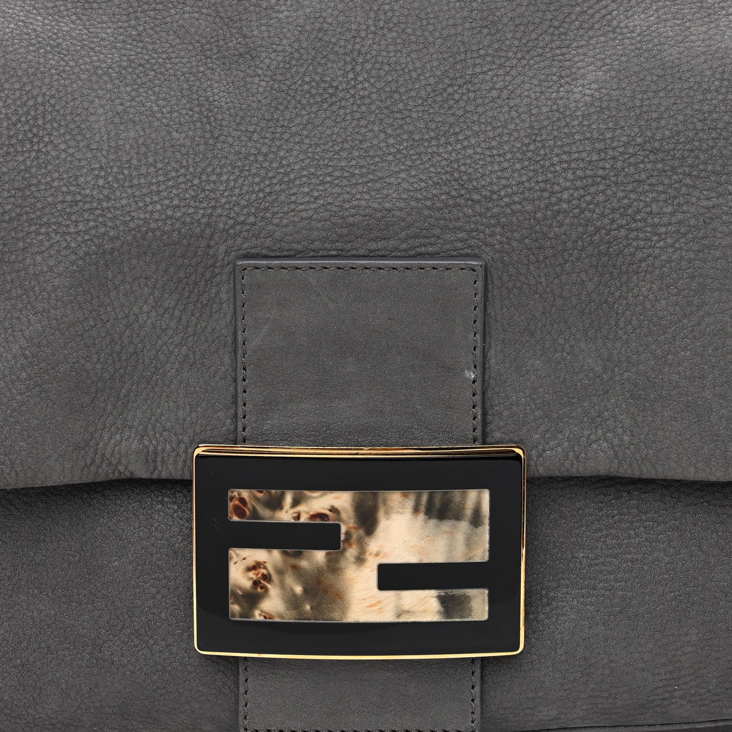 Fendi Vitello Savana Big Mama Baguette Grigio Tartaruga Natural 8 of 10