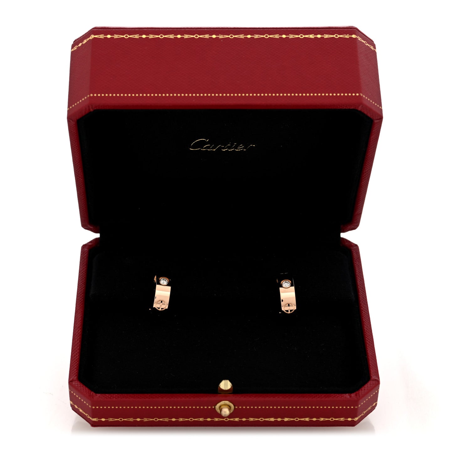 18K Pink Gold 2 Diamond 5.5mm LOVE French Clip Hoop Earrings