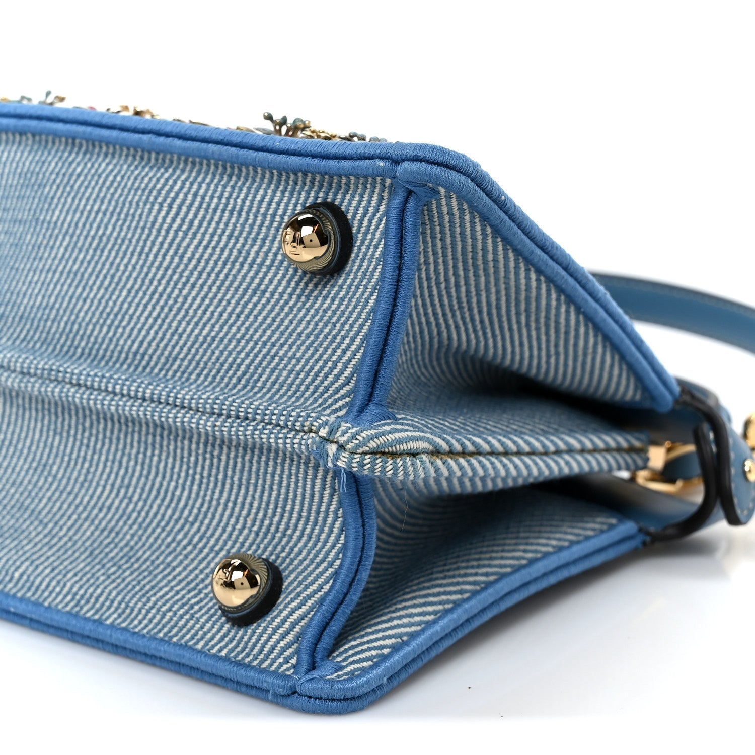 Fendi Denim Nappa Floral Embroidered Petite Peekaboo I SEE U Satchel Blue 10 of 10
