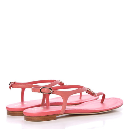 Chanel Lambskin Chain CC Logo Thong Sandals 40 Pink 4 of 8
