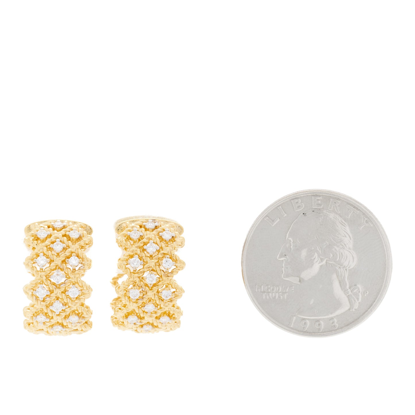 18K Yellow Gold Diamond Barocco Three Row Hoop Earrings