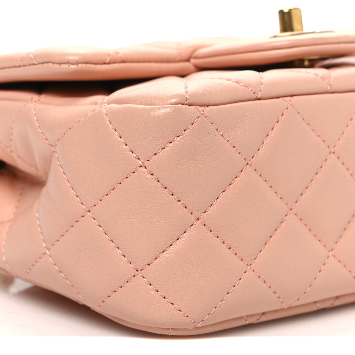 Lambskin Quilted Mini Pearl Crush Flap Light Orange