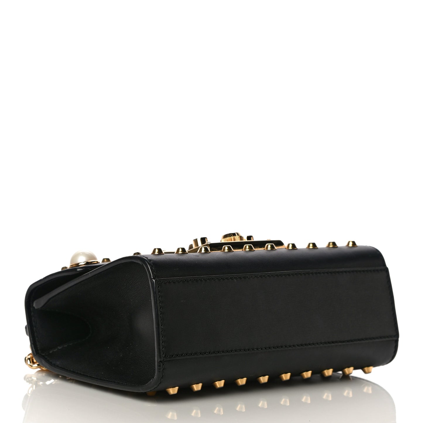Calfskin Studded Small Padlock Shoulder Bag Black