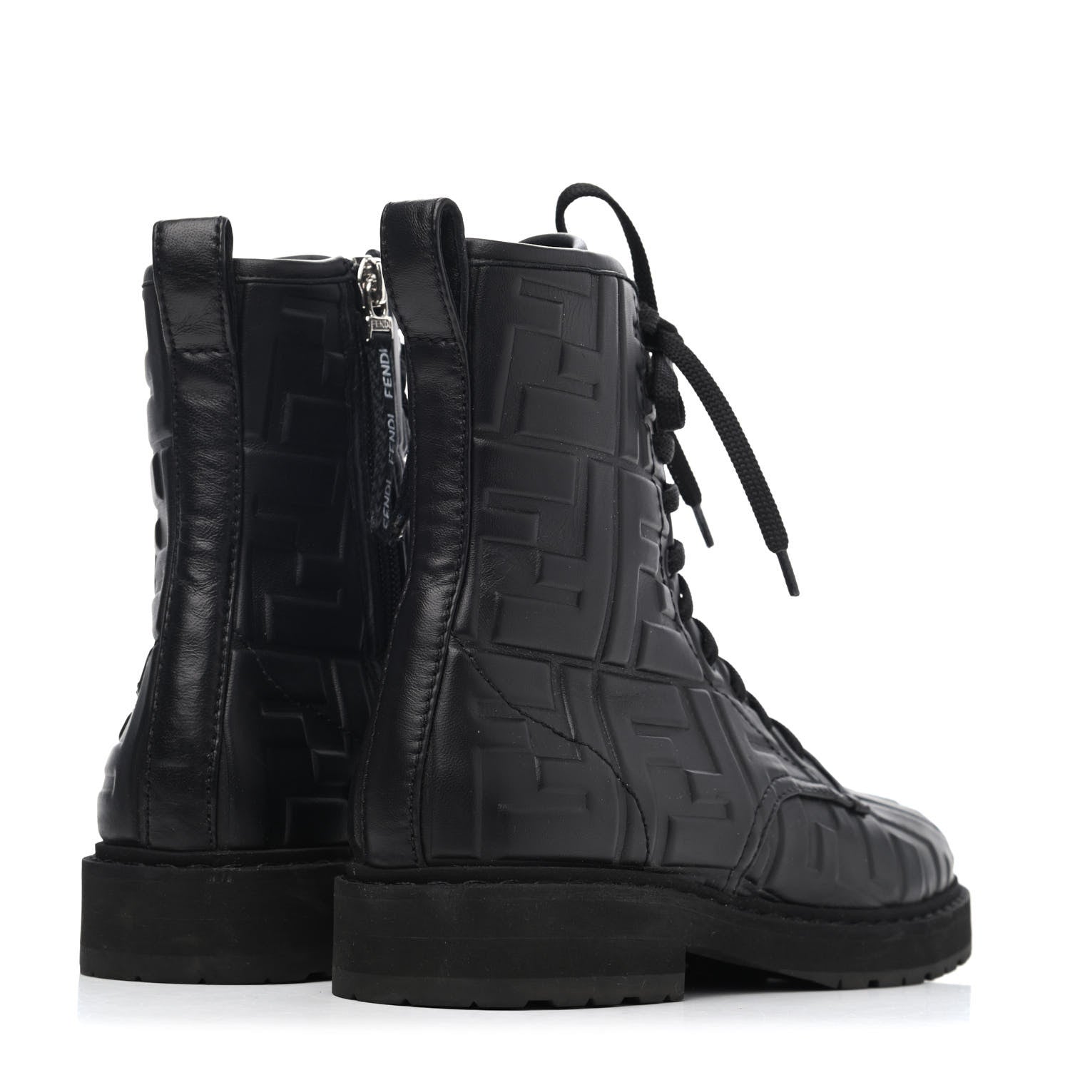 Fendi Nappa FF Embossed Womens Biker Boots 36 Black 3 of 4