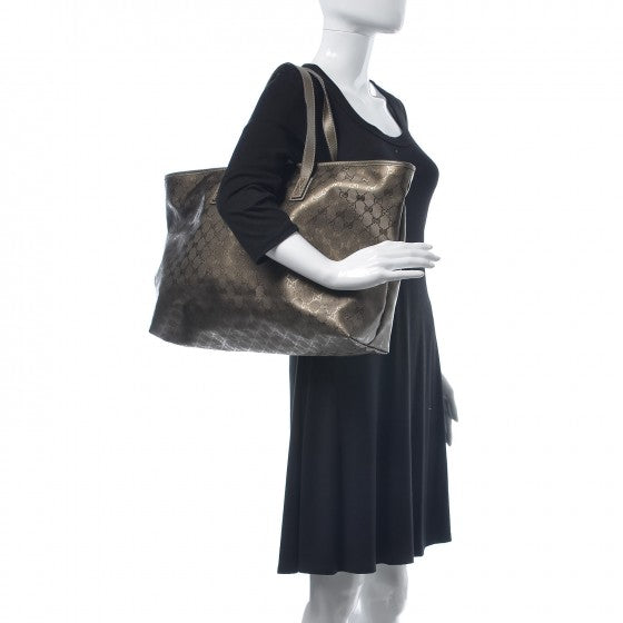 Gucci Imprime Monogram Medium Zippered Shopping Tote Pewter 2 of 12