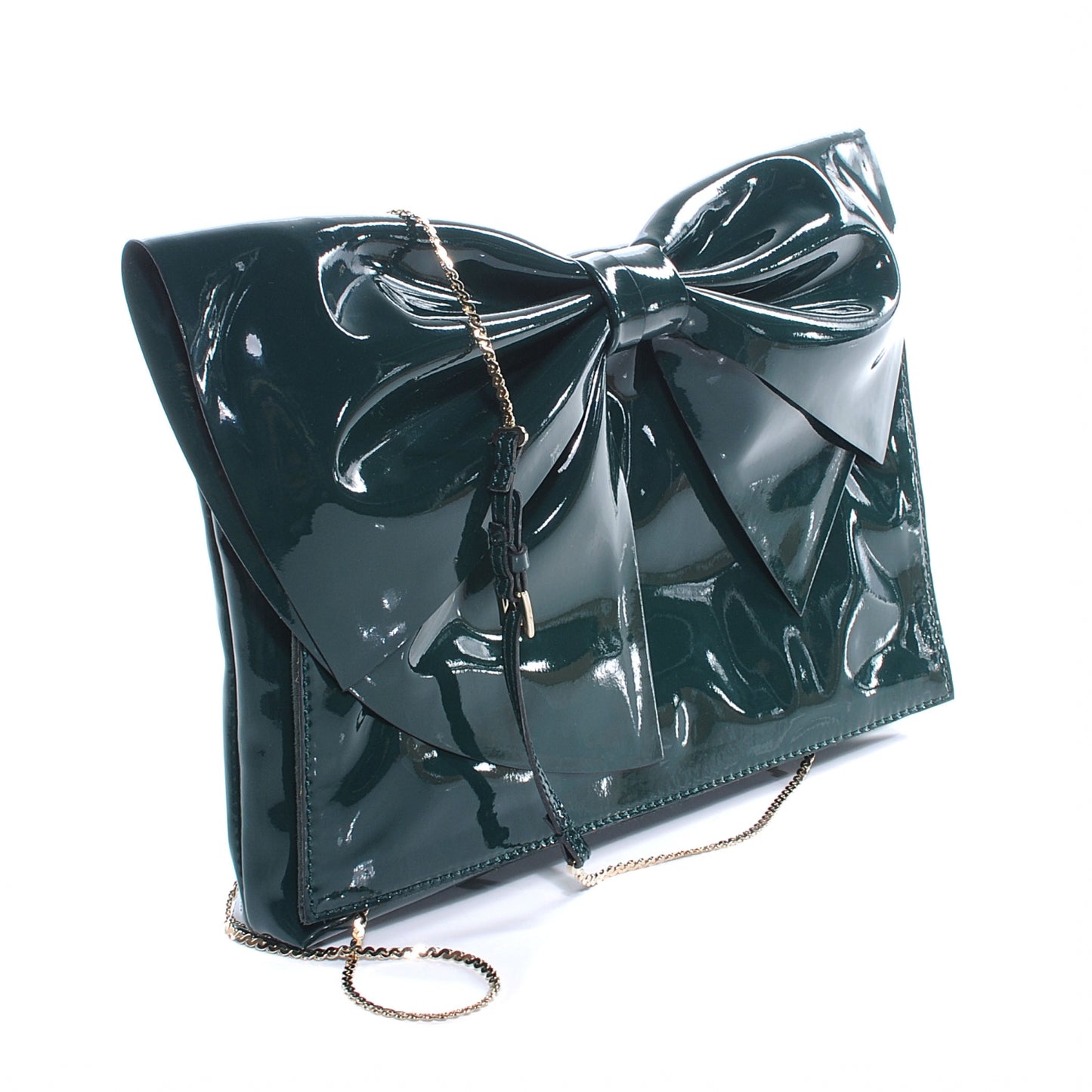 Patent Lacca Bow Clutch Dark Green
