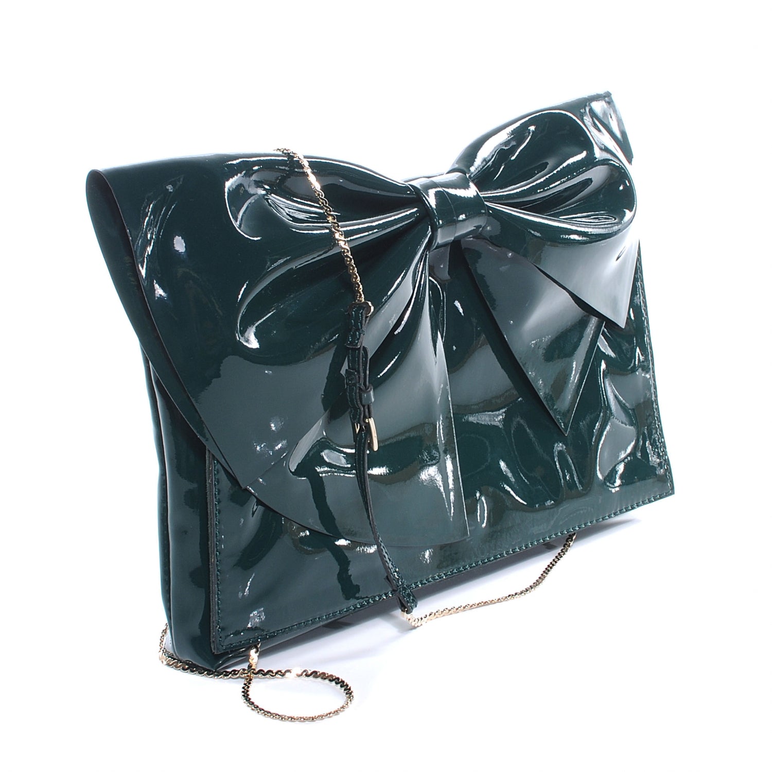 Valentino Garavani Patent Lacca Bow Clutch Dark Green 3 of 8