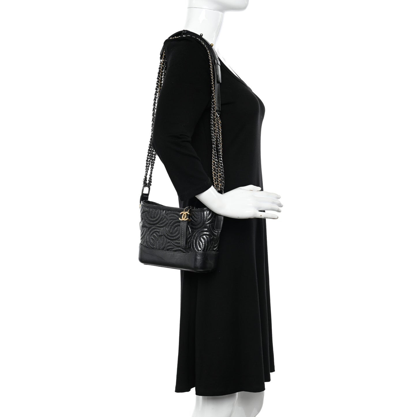Aged Calfskin CC Quilted Small Gabrielle Hobo Black