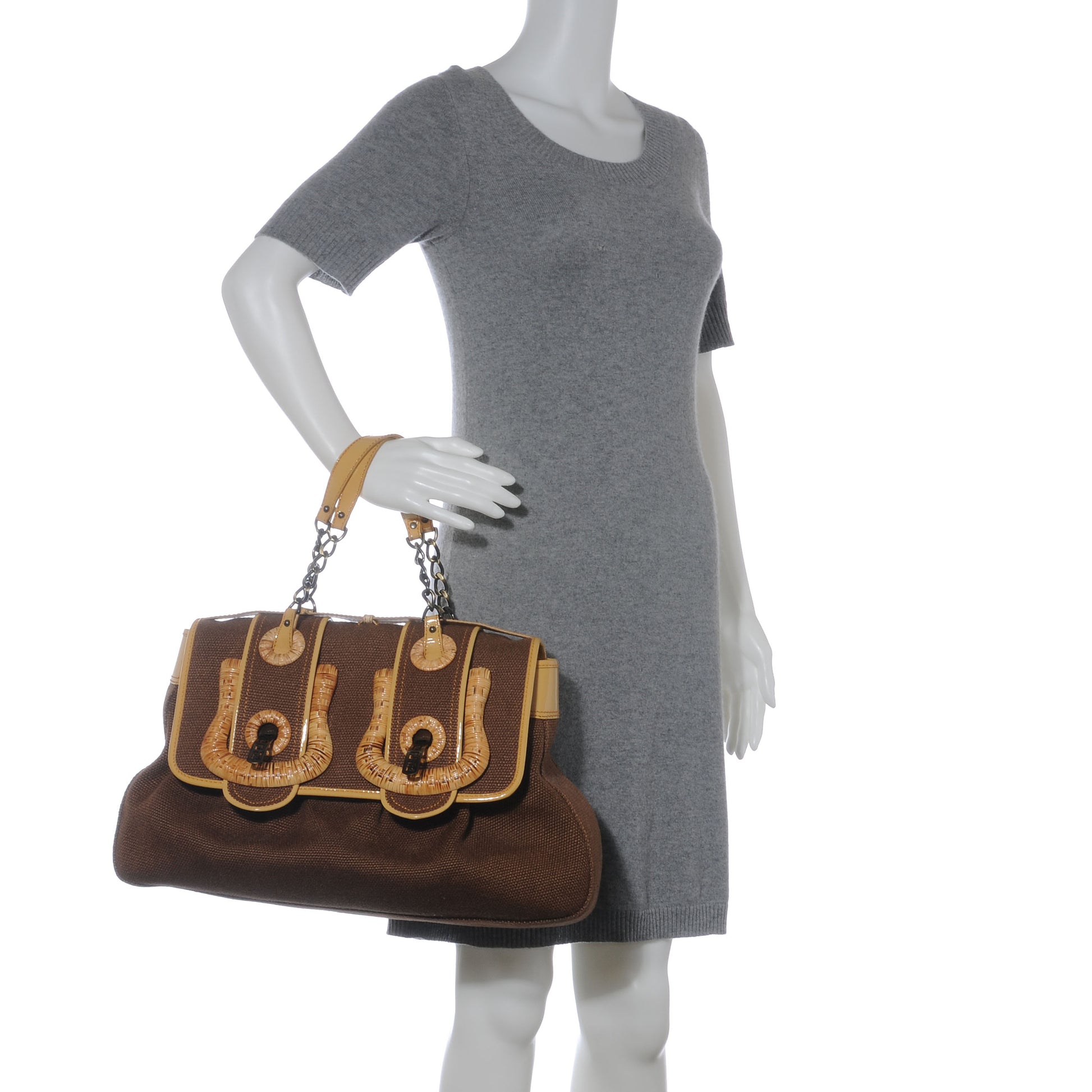 Fendi Canvas Raffia B Bag Brown 2 of 8