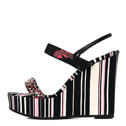 Christian Dior Satin Sequined Striped CD Platform Sandal 39.5 Black Multicolor 1 of 15