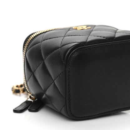 Chanel Lambskin Quilted Mini Pearl Crush Vanity Case With Chain Black 9 of 11