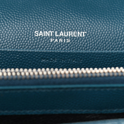 Saint Laurent Grain De Poudre Matelasse Chevron Medium Monogram Chain Wallet Peacock Green 5 of 15