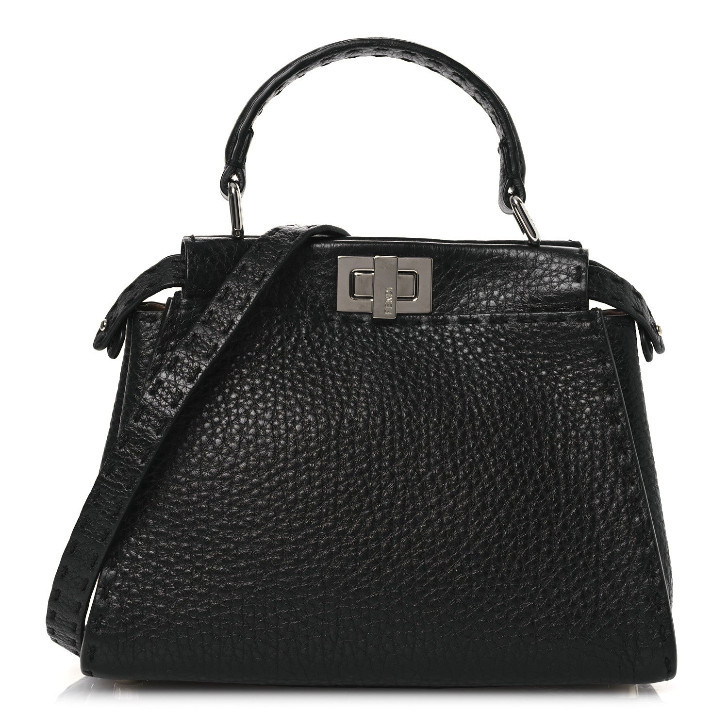 Fendi Cuoio Romano Selleria Bi-Color Mini Peekaboo Iconic Satchel Black Mou 1 of 10