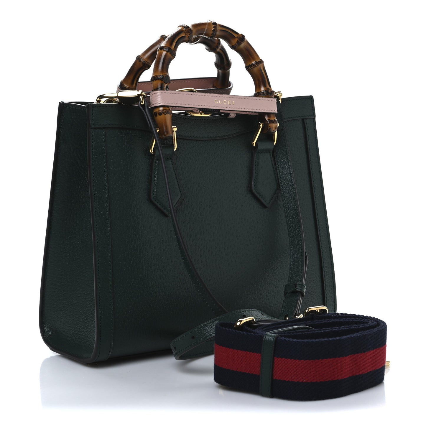 Textured Dollar Calfskin Web Small Diana Tote Bag Green