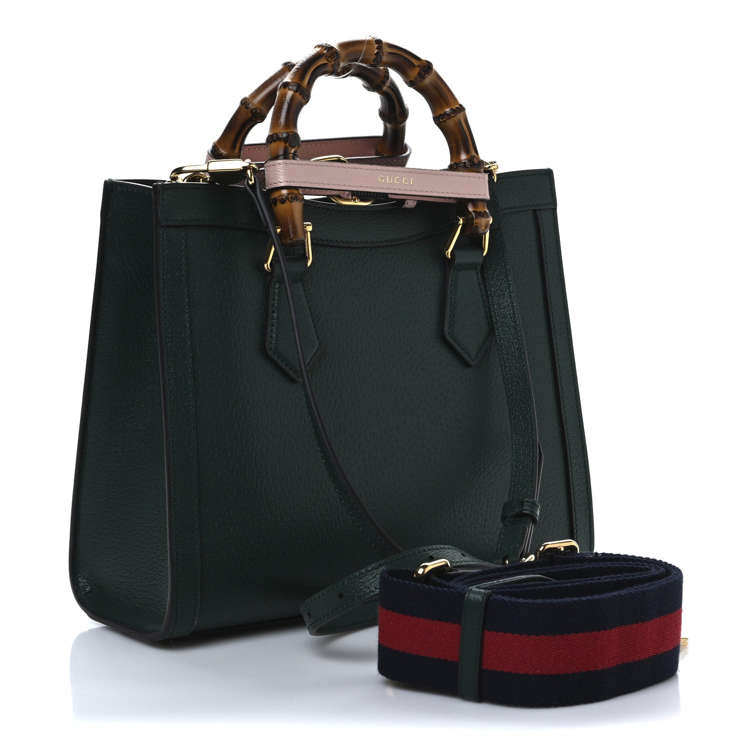 Gucci Textured Dollar Calfskin Web Small Diana Tote Bag Green 3 of 9
