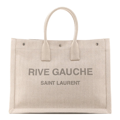 Saint Laurent Cotton Linen Rive Gauche Tote Light Shell 1 of 10