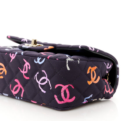 Chanel Printed Fabric Quilted Mini Rectangular Flap Black Pink Blue Yellow Orange 10 of 12