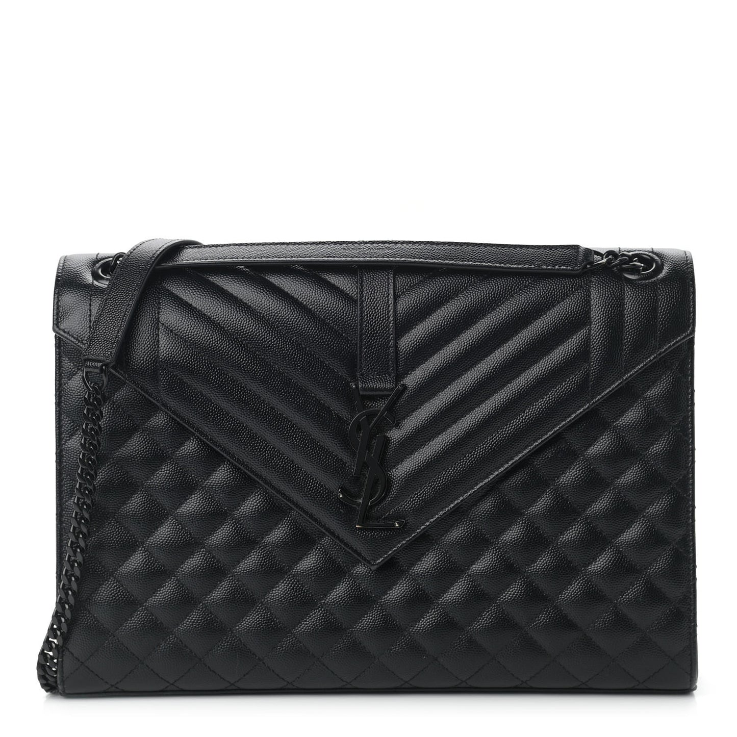 Grain De Poudre Textured Mixed Matelasse Large Triquilt Monogram Monochrome Satchel Black
