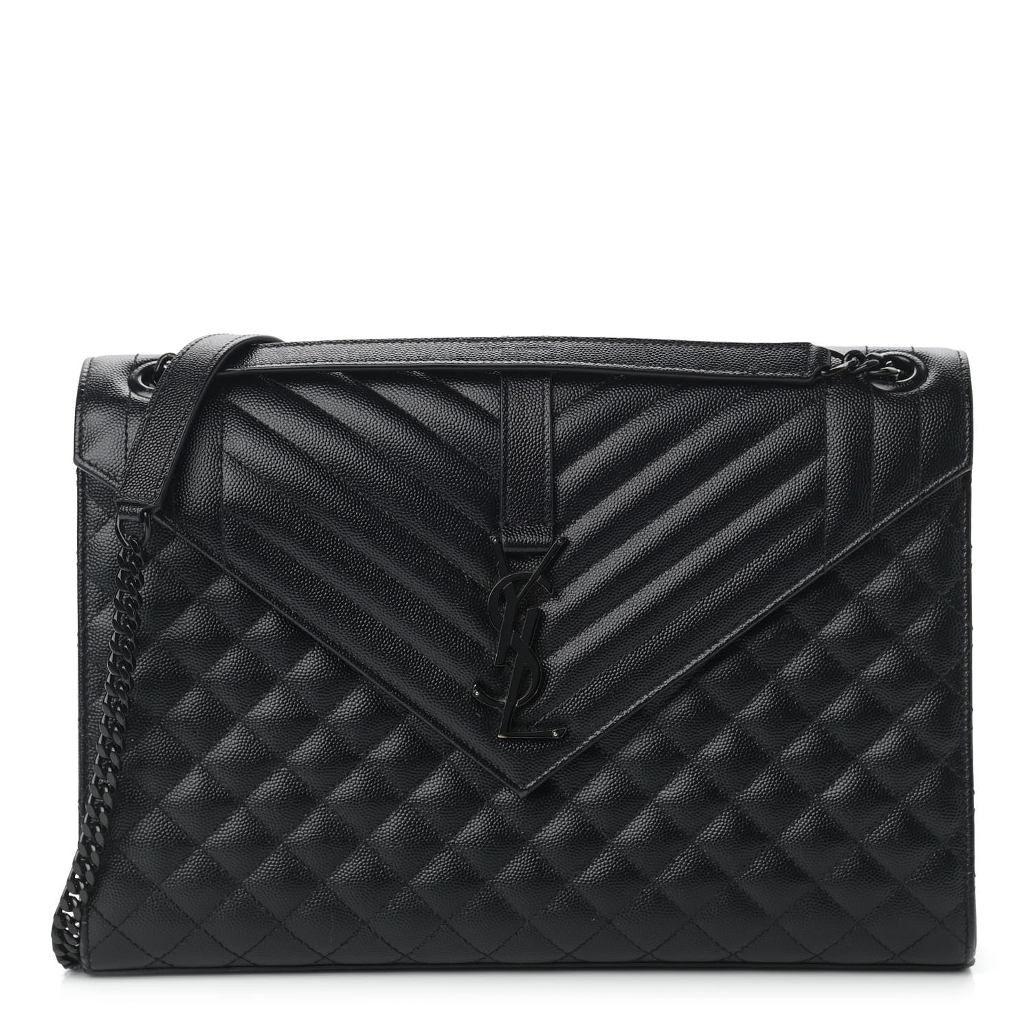 Saint Laurent Grain De Poudre Textured Mixed Matelasse Large Triquilt Monogram Monochrome Satchel Black 1 of 15