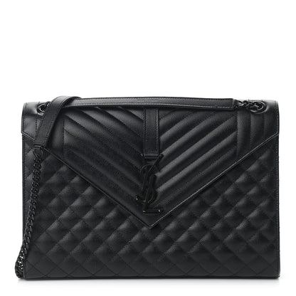 Saint Laurent Grain De Poudre Textured Mixed Matelasse Large Triquilt Monogram Monochrome Satchel Black 1 of 15