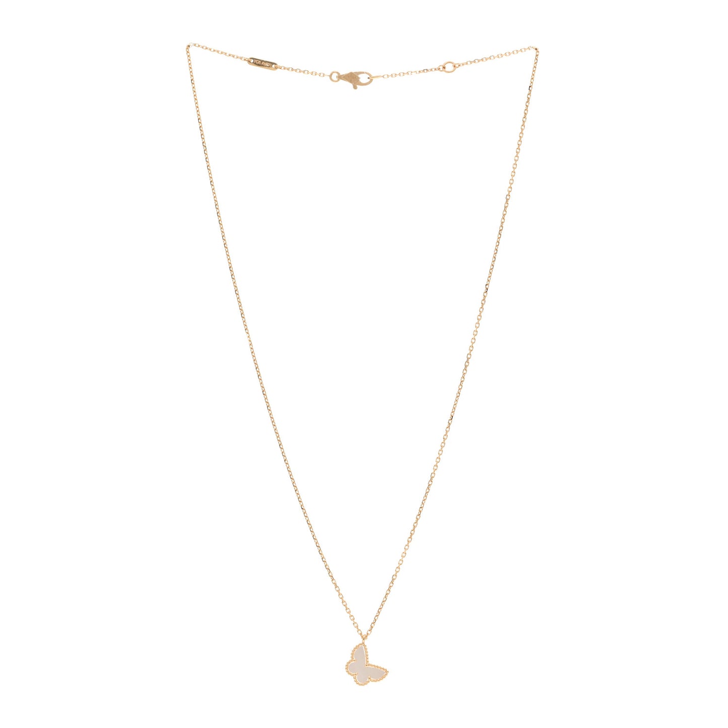 VAN CLEEF & ARPELS 18K Yellow Gold Mother of Pearl Sweet Alhambra Butterfly Pendant Necklace