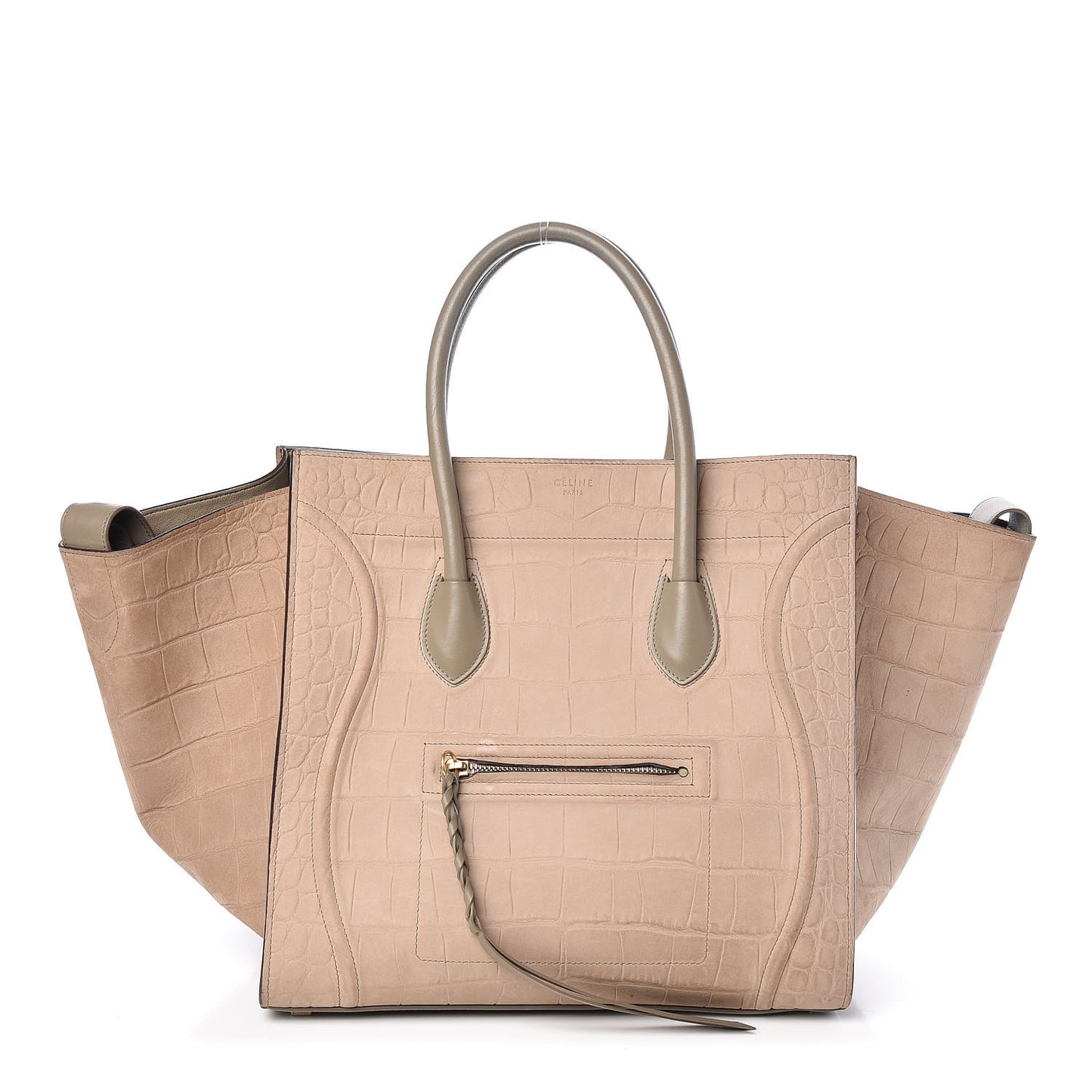Crocodile Embossed Nubuck Medium Phantom Luggage Beige