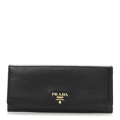 Prada Saffiano Metal Continental Flap Wallet Black 1 of 13